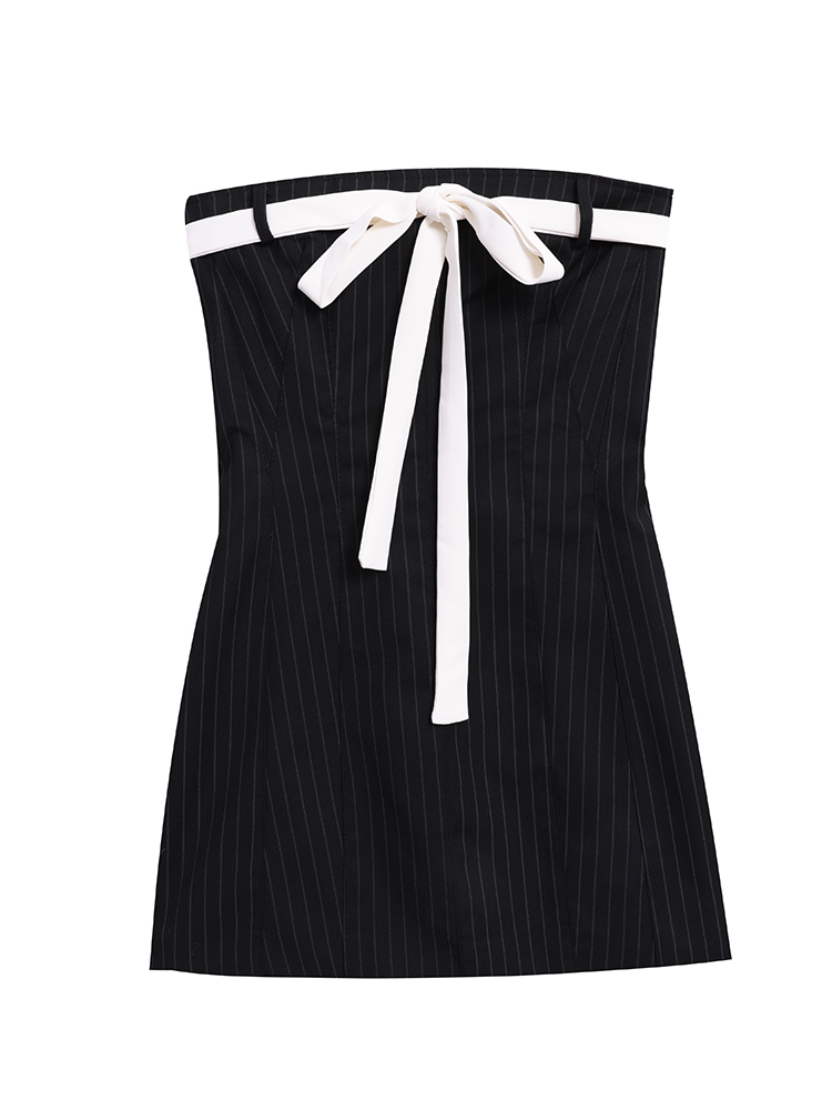 Dresses |  Womens Strapless Stripes Bowknot Mini Dress Clothing Black