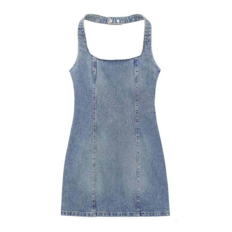 Dresses |  Womens Stretch Denim Solid Zipper Knotted Mini Dress Clothing Blue