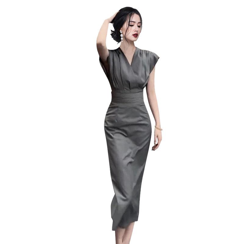 Dresses |  Womens V-Neck Solid Wrap Split Sleeveless Midi Dress Clothing Dresses