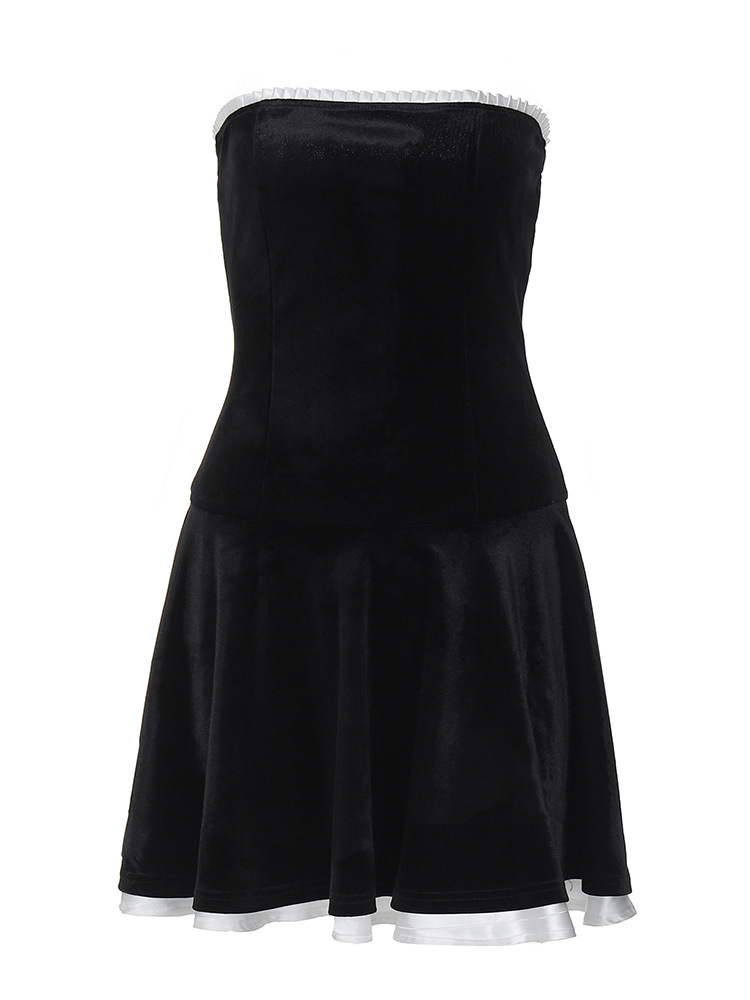 Dresses |  Womens Velvet Strapless Solid Lace Up Layered Mini Dress Black