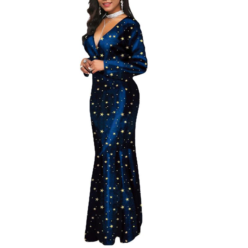 Dresses |  Womens Velvet V-Neck Glitter Star Ruffle Mini Dress Clothing Blue