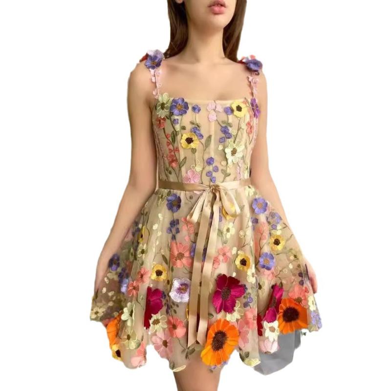 Dresses |  Womens Woven Floral & Fruit Ruffle Hem Knotted Layered Mini Dress Clothing Dresses