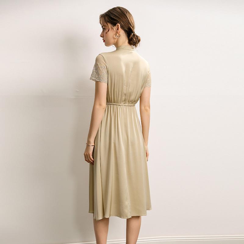 Dresses |  Womens Woven High Neck Solid Twist Maxi Dress Clothing Champagne