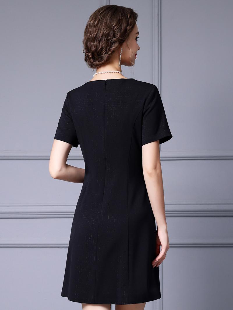 Dresses |  Womens Woven Round Neck Solid Bowknot Mini Dress Clothing Black