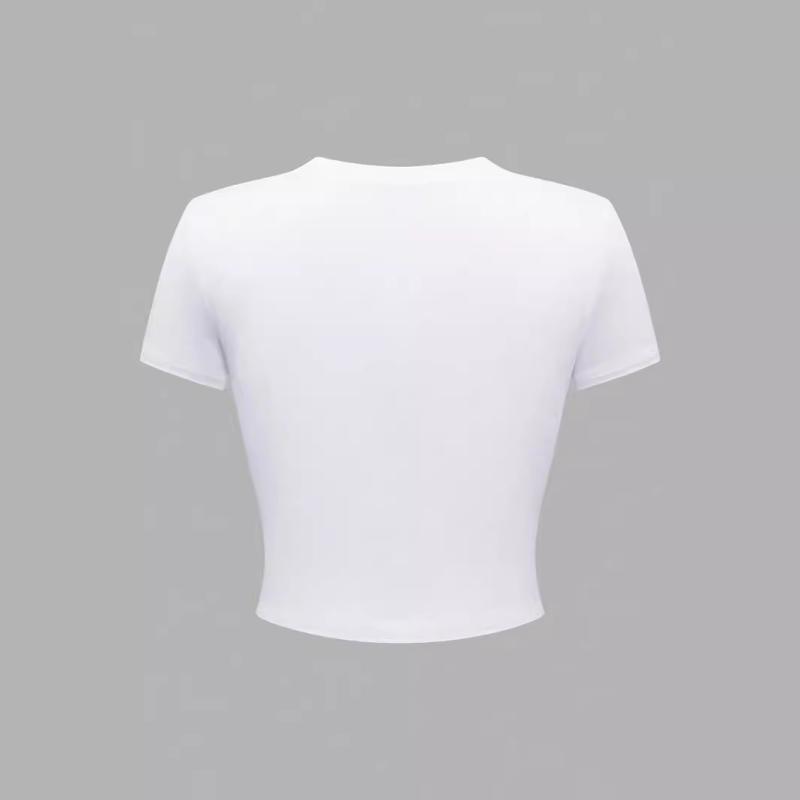 Essentials |  Womens Camiseta De Manga Corta Con Doble Capa Y Cuello En V Sólido Clothing Blanco