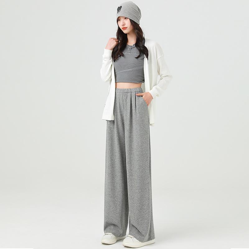 Essentials |  Womens High Elastic Waist Solid Wide Leg Trousers Clothing Essentials