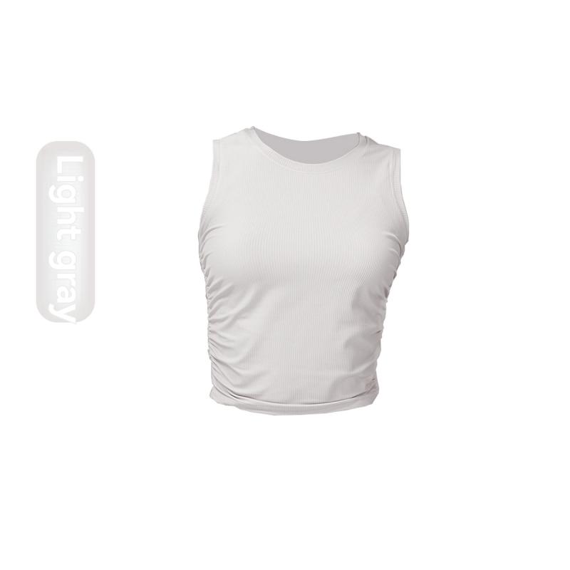 Essentials |  Womens Top Crop Tank Fruncido Sólido De Cuello Redondo Sin Costuras Clothing Essentials