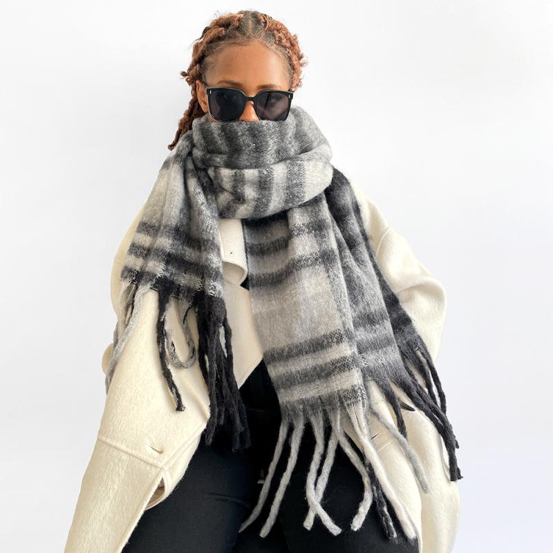 Gloves & Scarves |  Womens Plaid Tassel Scarf Accessories Beige