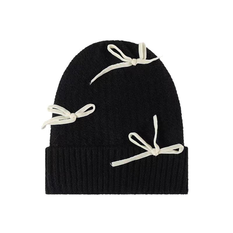 Hats |  Womens Bowknot Knitted Beanie Hat Accessories Black