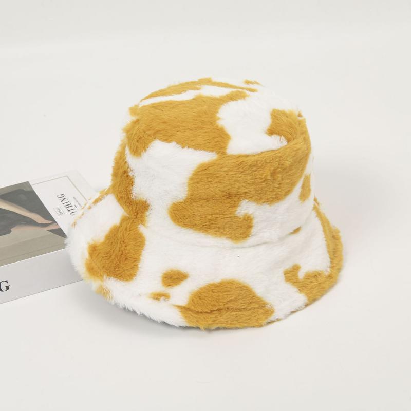 Hats |  Womens Cow Print Fuzzy Bucket Hat Accessories Hats