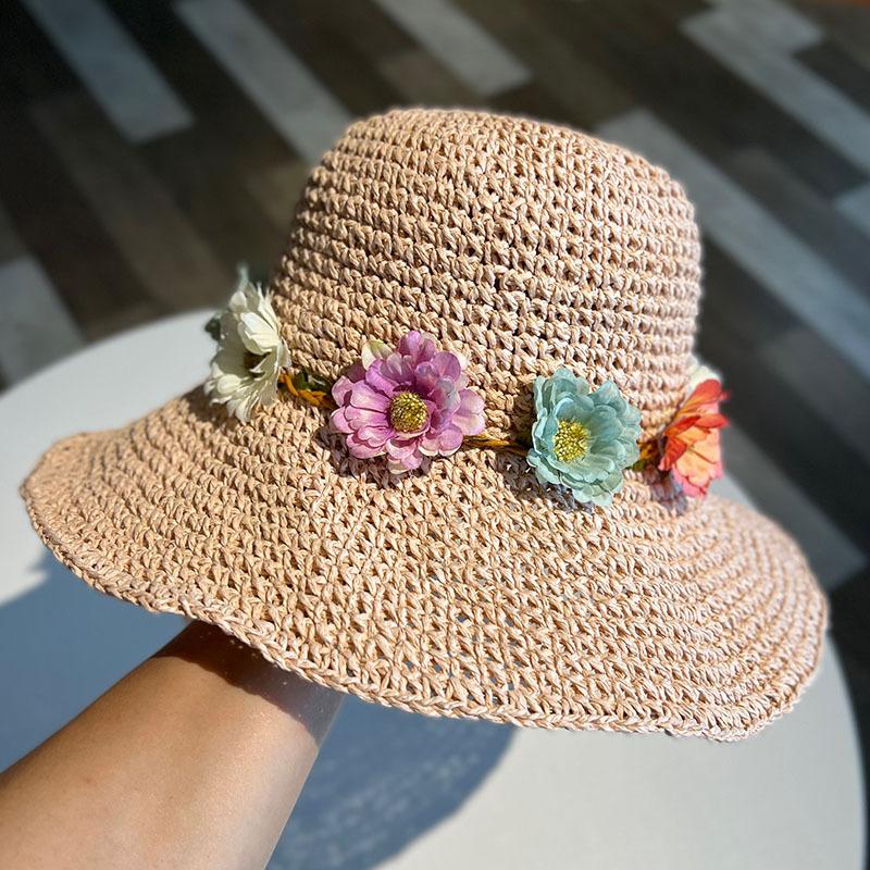 Hats |  Womens Floral Straw Hat Accessories Beige