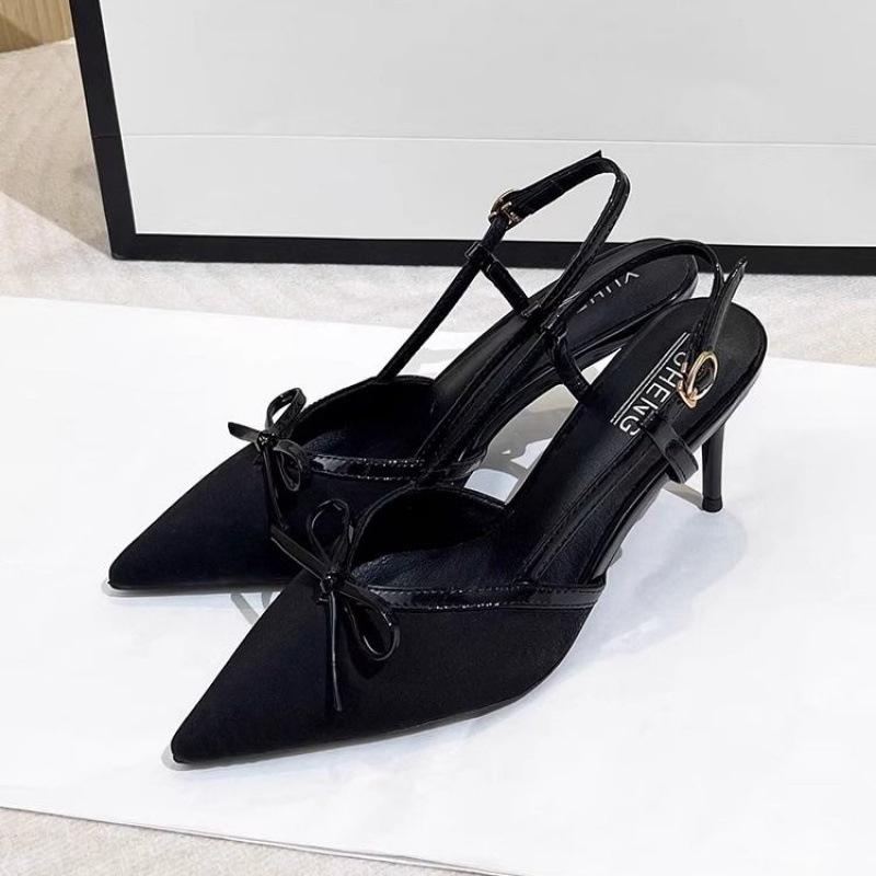 Heels |  Womens Bowknot Cross Strap Point Toe Heels Heels Black