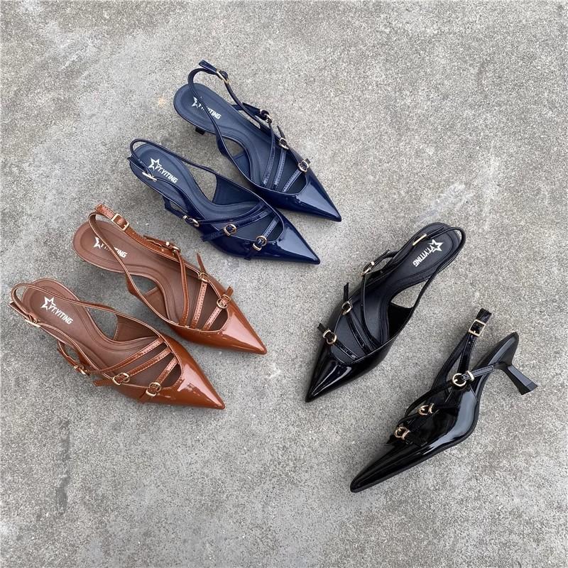 Heels |  Womens Buckle-Embellished Slingback Pointed Toe Heels Heels Heels