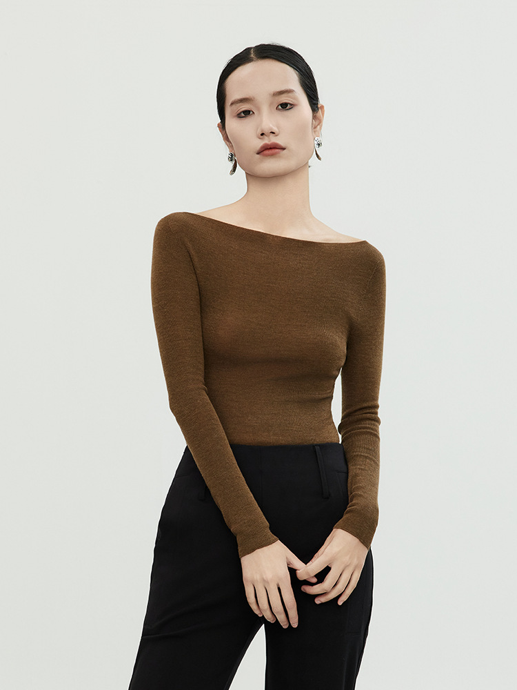 Knitwear |  Womens Boat Neck Solid Knitted Long Sleeve Top Clothing Black