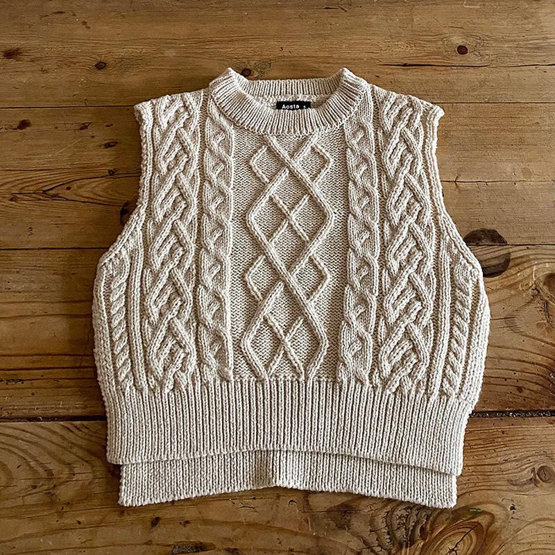 Knitwear |  Womens Cable Knit Round Neckline Solid Knotted Vest Clothing Cream