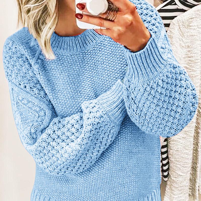 Knitwear |  Womens Feeling Vibes Cable Knit Round Neckline Bear Long Sleeve Top Clothing Baby Blue