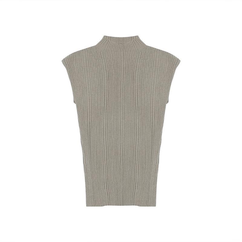 Knitwear |  Womens High Neck Solid Knitted Vest Clothing Khaki