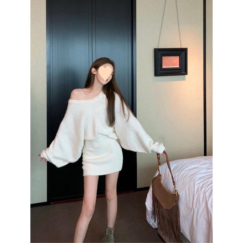 Knitwear |  Womens Knit Boat Neckline Solid Tlong Sleeve Mini Dress Clothing Cream