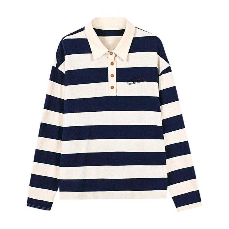 Knitwear |  Womens Knit Polo Striped Crop Long Sleeve Top Clothing Knitwear