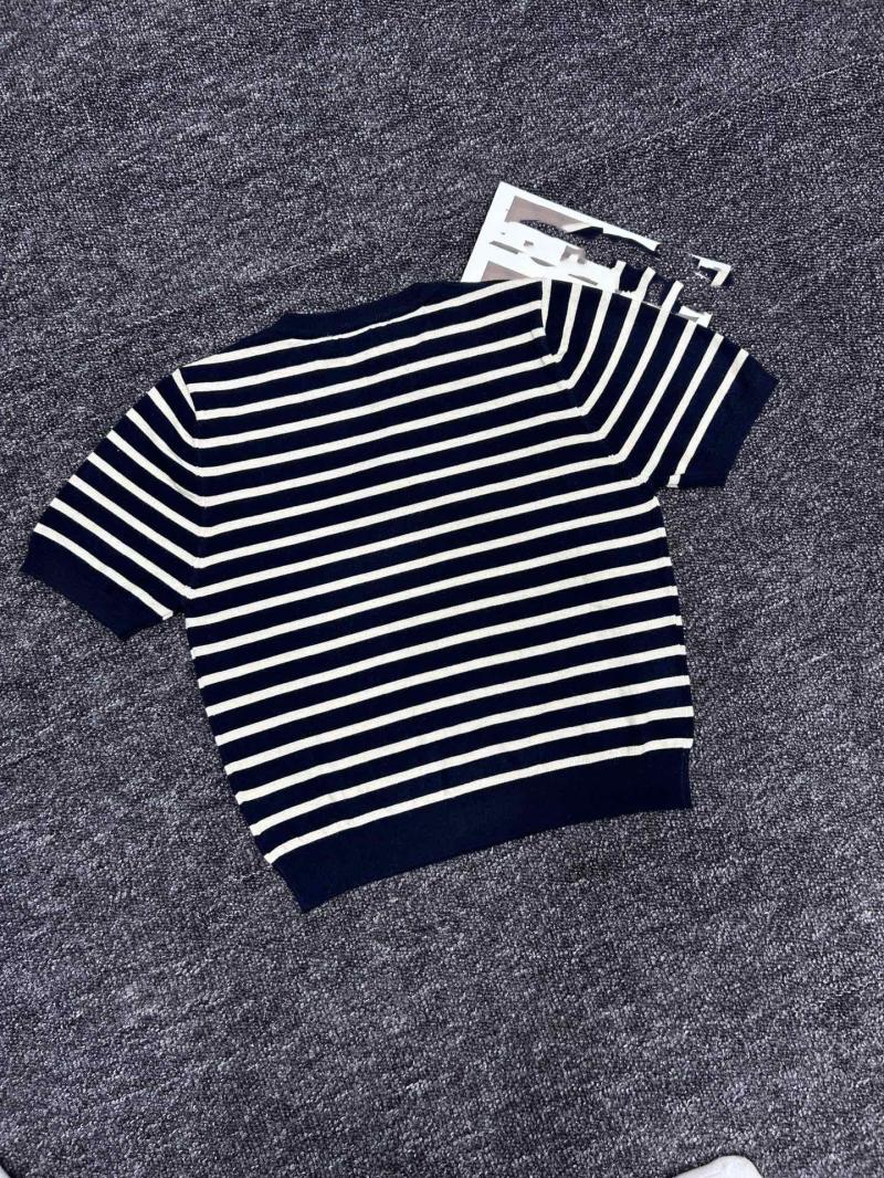 Knitwear |  Womens Knit Round Neckline Striped Crop Short Sleeve Top Clothing Dark Navy