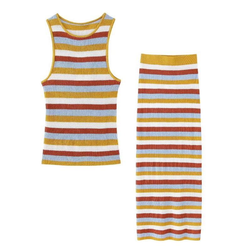 Knitwear |  Womens Knit Round Neckline Striped Tank Top Clothing Knitwear