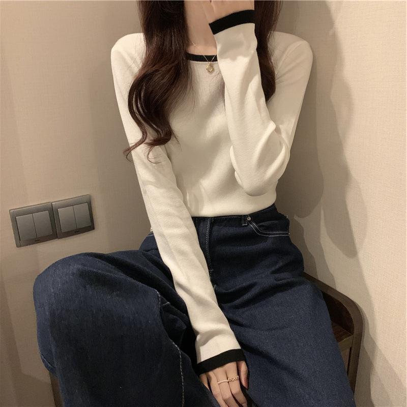 Knitwear |  Womens Knit V-Neck Solid Button Contrasting Binding Long Sleeve Crop Top Clothing Knitwear