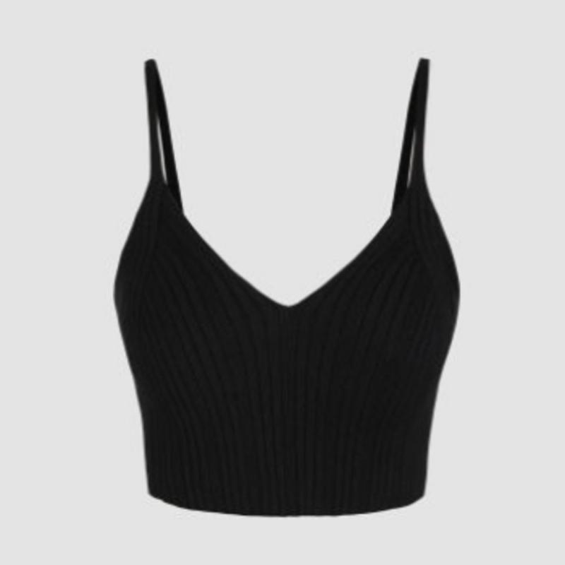 Knitwear |  Womens Knit V-Neck Solid Wrap Crop Cami Top Clothing Black