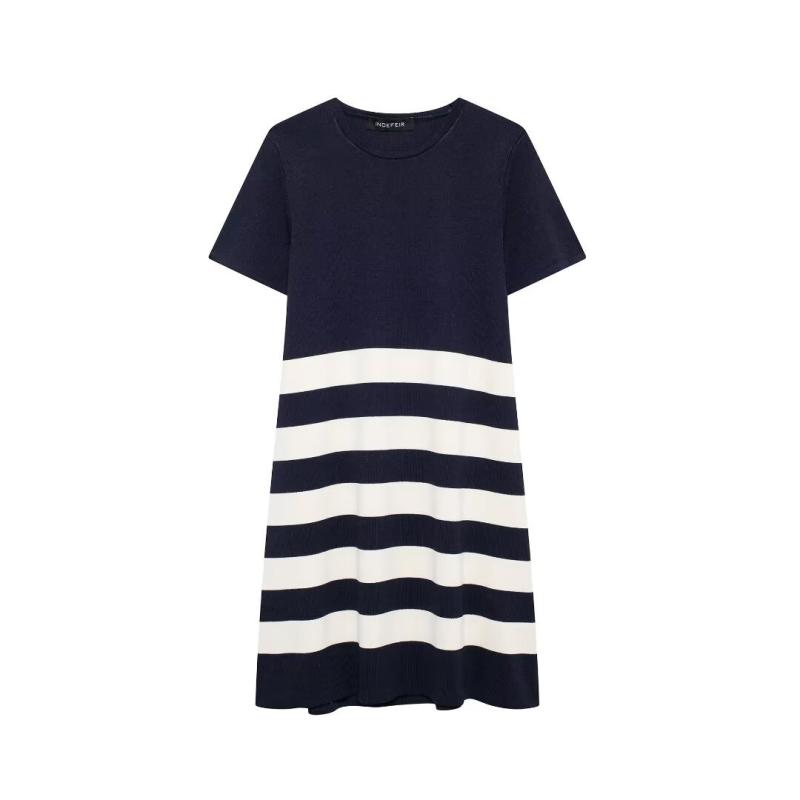 Knitwear |  Womens Knit V-Neck Striped Mini Dress Clothing Dark Navy