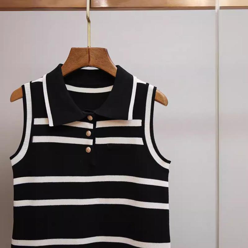 Knitwear |  Womens Knitted Polo Striped Crop Vest Clothing Black