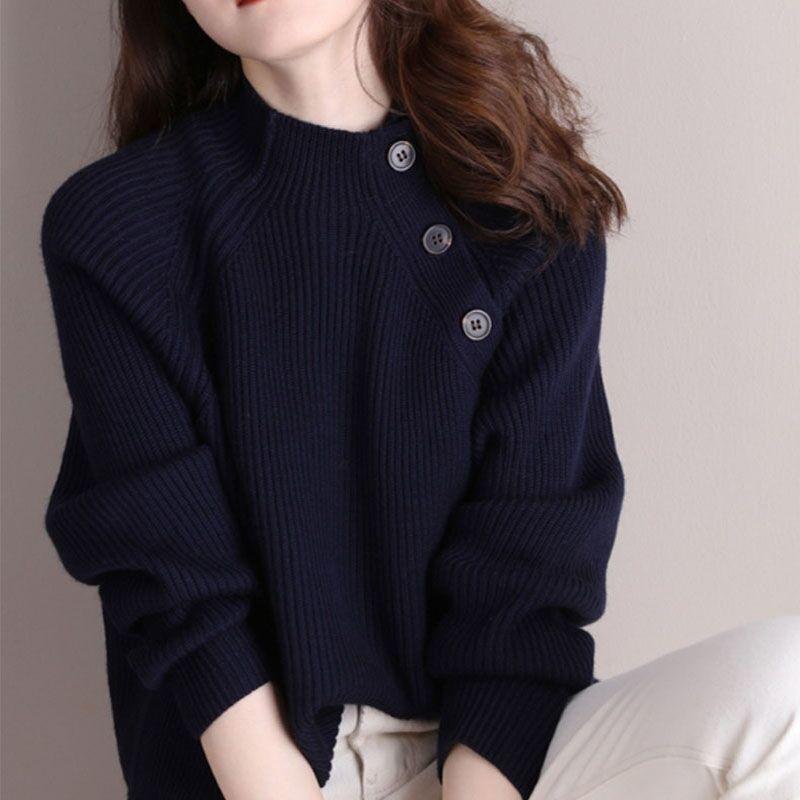 Knitwear |  Womens Knitted Round Neckline Solid Button Sweater Clothing Knitwear