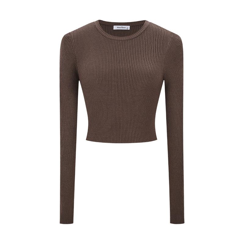 Knitwear |  Womens Knitted Round Neckline Solid Cut Out Long Sleeve Top Clothing Khaki