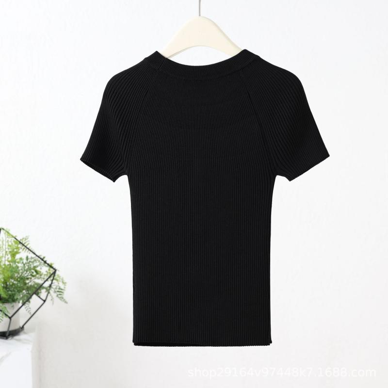 Knitwear |  Womens Knitted Square Neck Solid Crop Short Sleeve Top Clothing Black