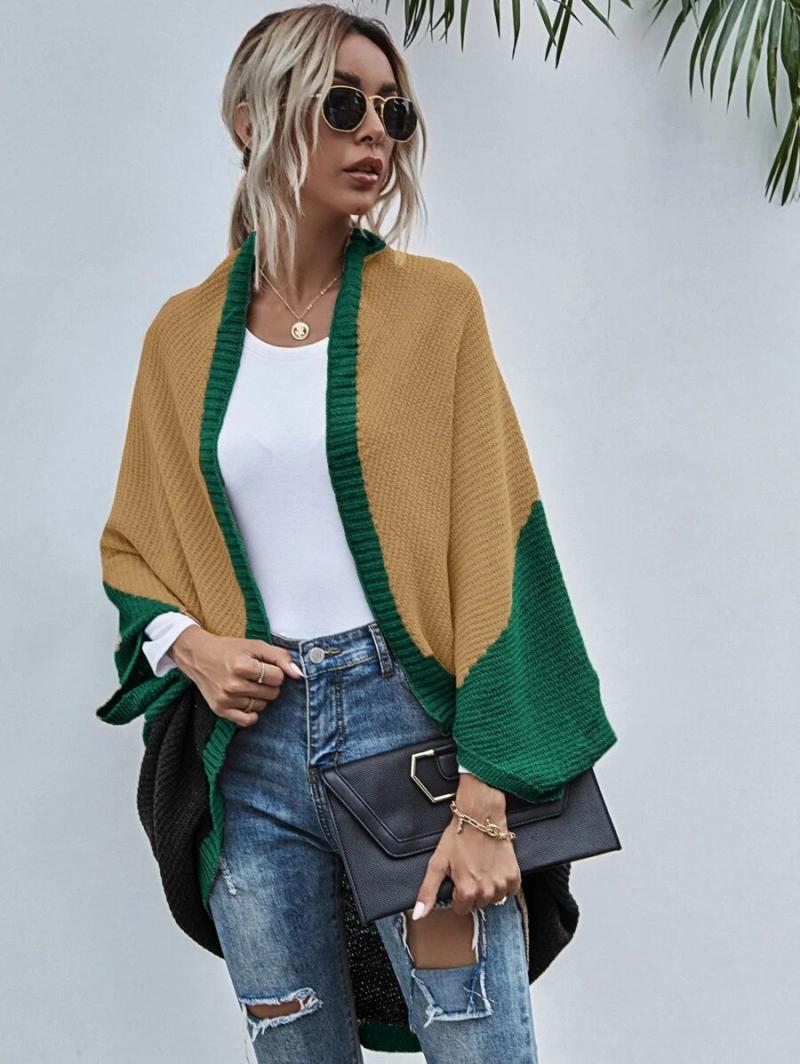 Knitwear |  Womens Knitted V-Neck Colorblock Sheep Cow Button Cardigan Clothing Green