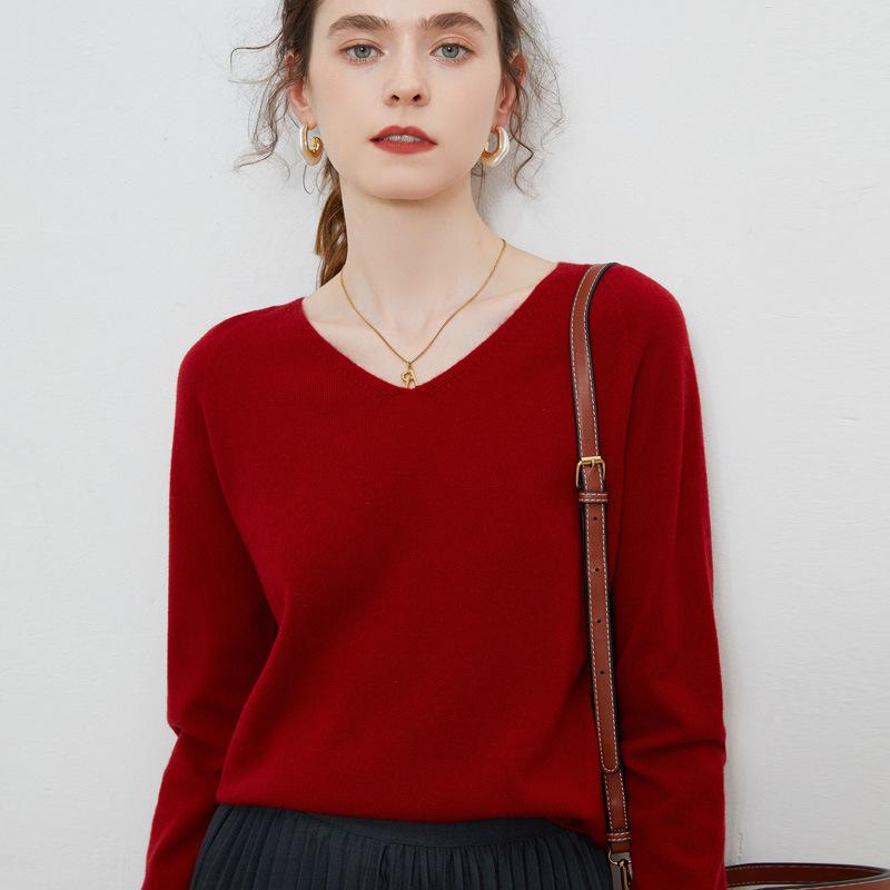 Knitwear |  Womens Knitted V-Neck Solid Long Sleeve Top Clothing Knitwear