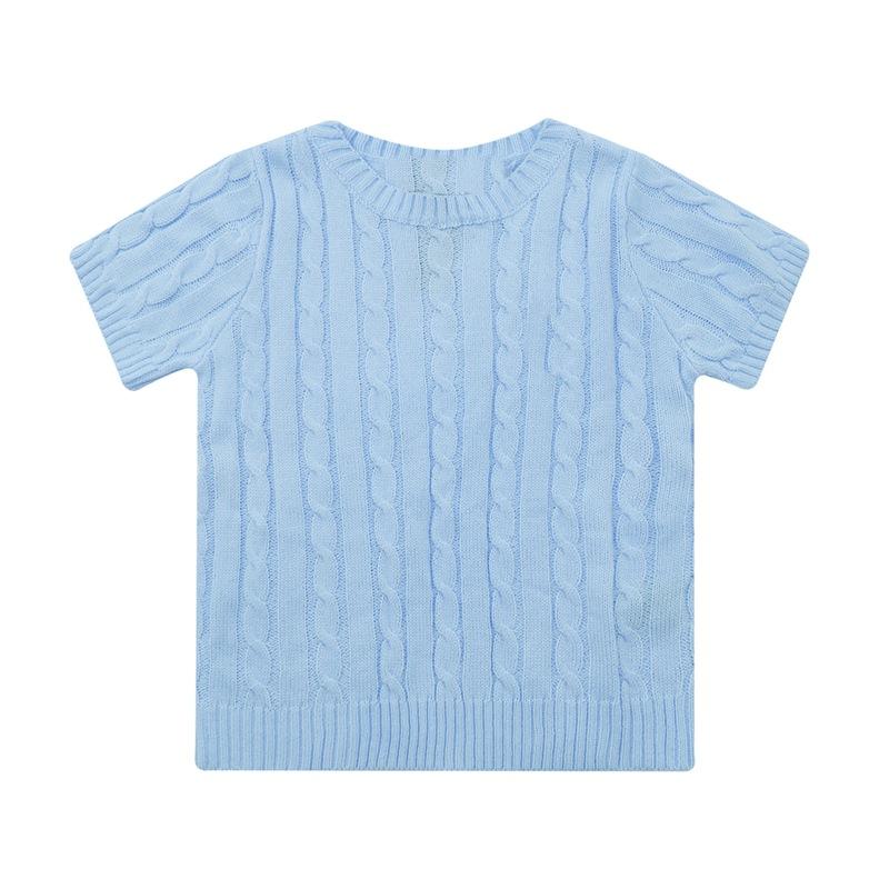 Knitwear |  Womens Round Neckline Rib Knitted Short Sleeve Top Clothing Blue