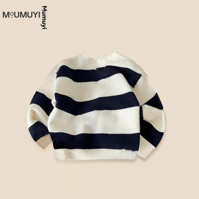 Knitwear |  Womens Round Neckline Striped Knitted Oversized Long Sleeve Top Clothing Dark Navy