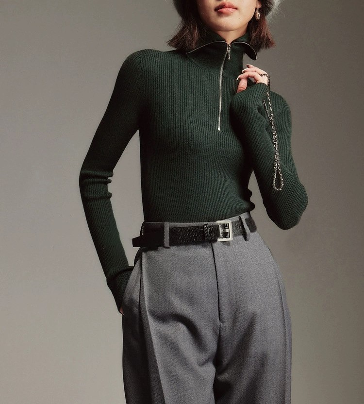 Knitwear |  Womens Solid Zipper Up Knitted Crop Top Clothing Green