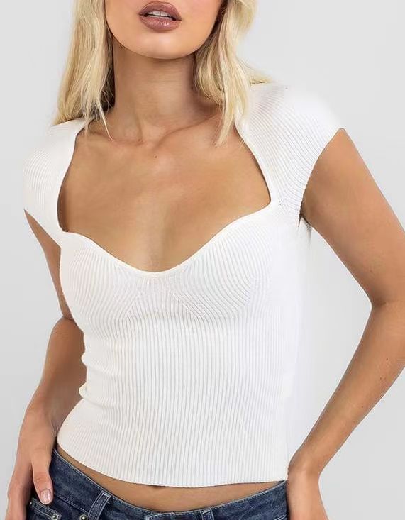 Knitwear |  Womens Square Neck Solid Knitted Short Sleeve Crop Top Clothing Knitwear