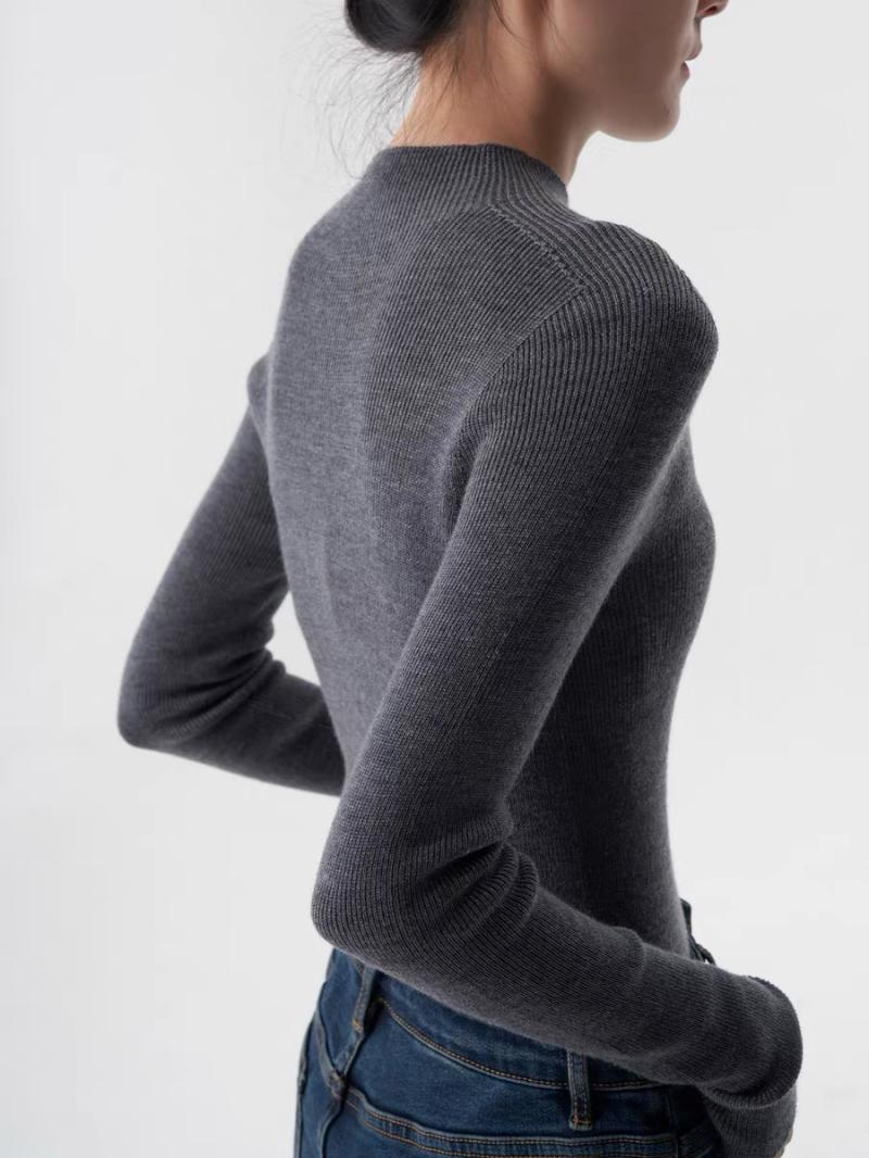 Knitwear |  Womens Top De Manga Larga De Punto Con Cuello Alto Y Contraste Clothing Gris oscuro