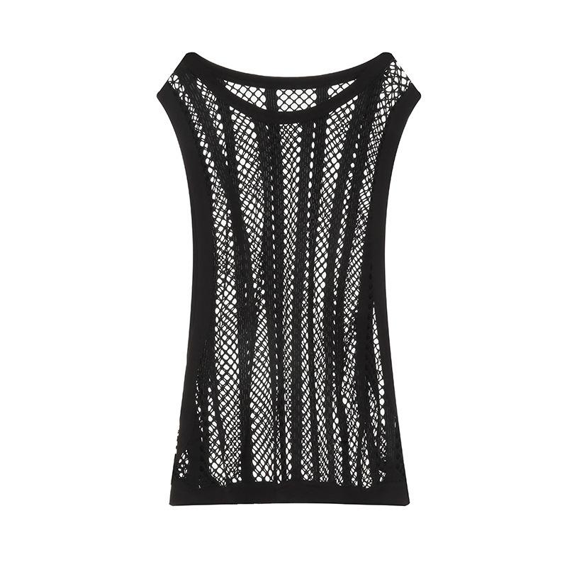 Knitwear |  Womens V-Neck Lace See-Through Knotted Vest Clothing Black