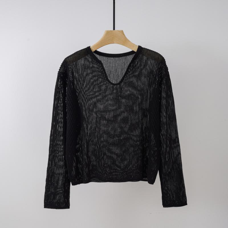 Knitwear |  Womens V-Neck Lace  Up Solid Knitted Long Sleeve Top Clothing Black