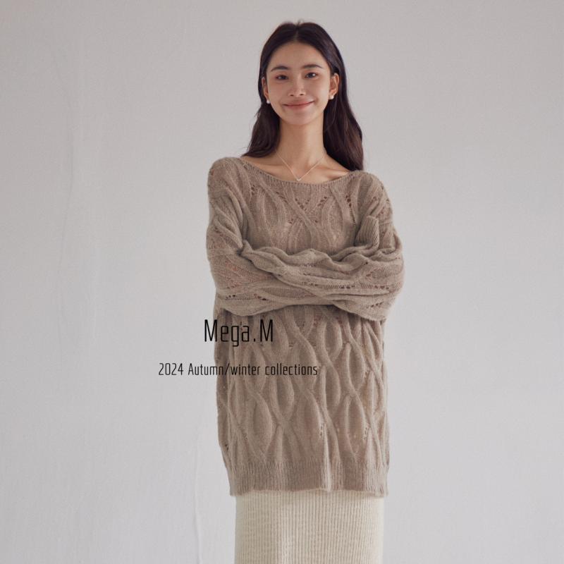 Knitwear |  Womens Wool-Blend Boat Neck Gradient See-Through Knit Oversized Long Sleeve Top Clothing Blue