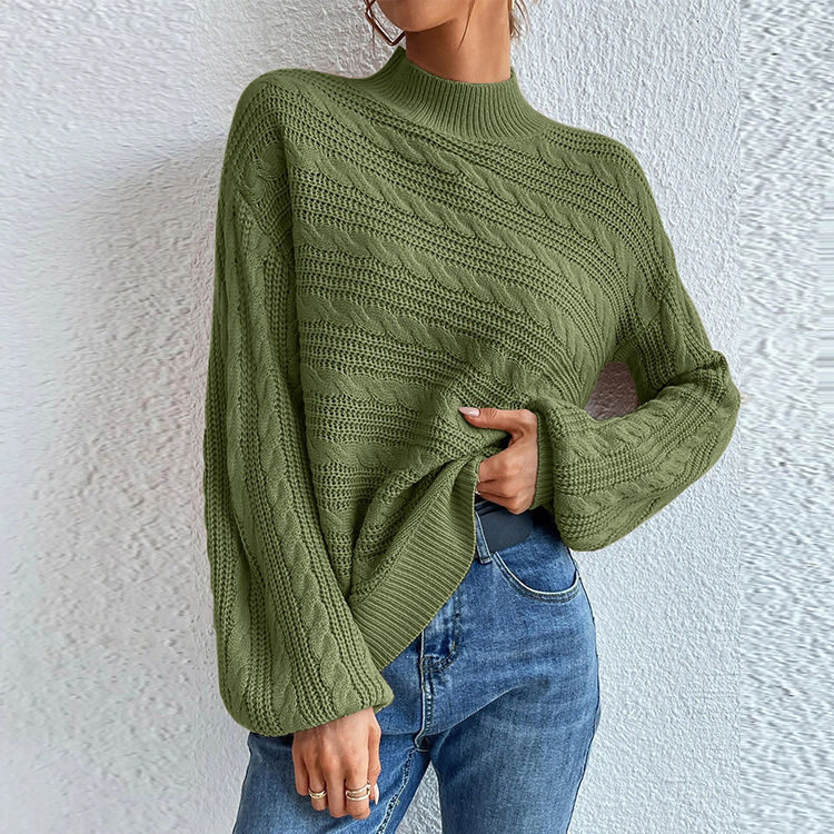 Knitwear |  Womens Wool-Blend Cable Knit High Neck Solid Long Sleeve Top Clothing Knitwear