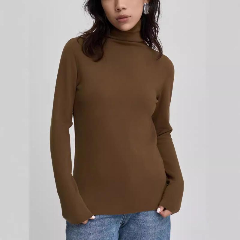 Knitwear |  Womens Wool-Blend High Neck Solid Ruched Button Long Sleeve Top Clothing Knitwear