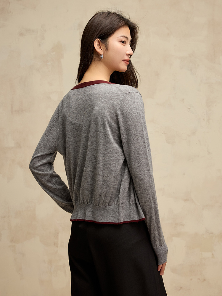 Knitwear |  Womens Wool-Like Round Neckline Bear Contrasting Binding Knitted Long Sleeve Top Clothing Knitwear