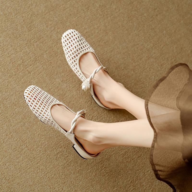 Mary Janes |  Womens Woven Mary Jane Flats Mary Janes Beige