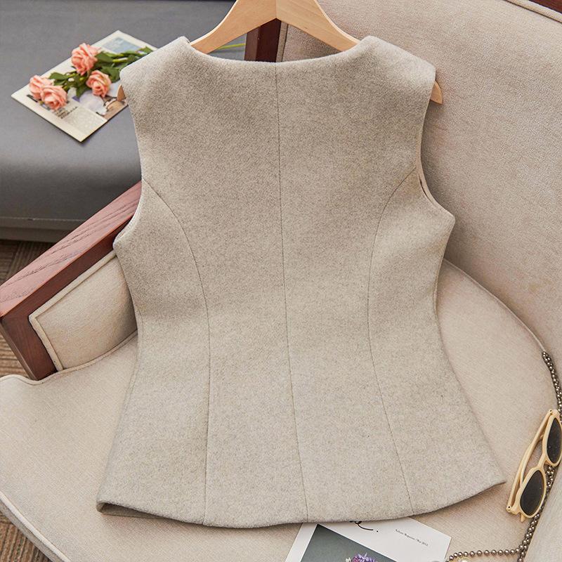 Outerwear |  Womens Corduroy Round Neckline Solid Button Blazer Vest Clothing Brown