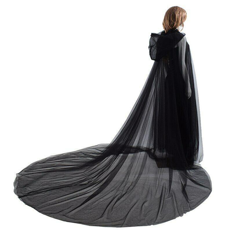 Outerwear |  Womens Mesh Hooded Solid Knotted See-Through Oversized Cloak Clothing Black