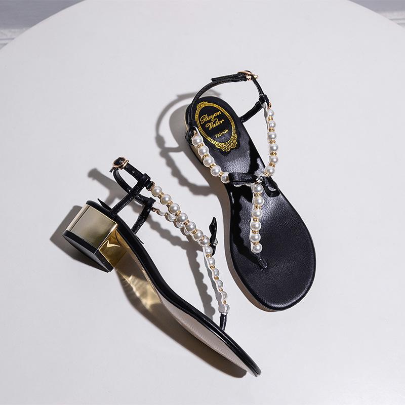 Sandals |  Womens Pearl Strappy Flat Sandals Sandals Black