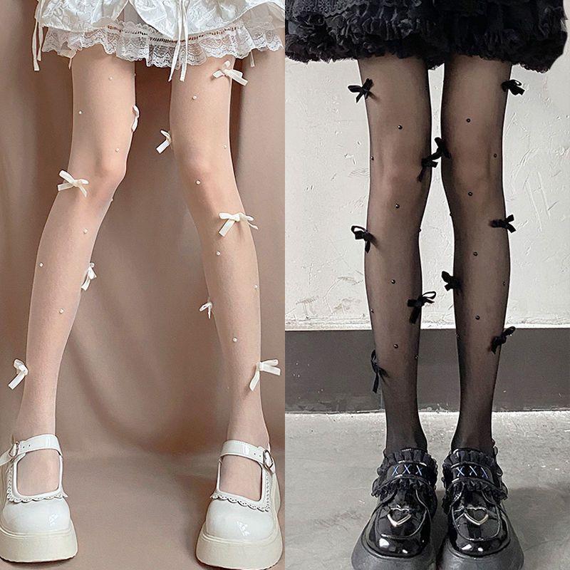 Socks & Tights |  Womens Bowknot & Rhinestone Tights Accessories Black